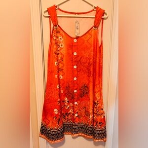 Vibrant Orange Floral Sleeveless Blouse